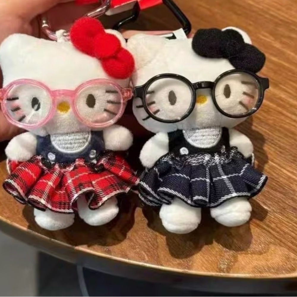 Hello Kitty Plush Keychain Set - Red and Black Plaid